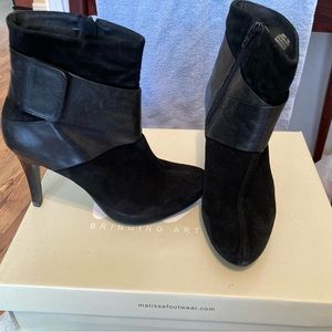 Matisse Black Suede High Heel Boots with Black Leather Accents. Gently Worn. 8.5